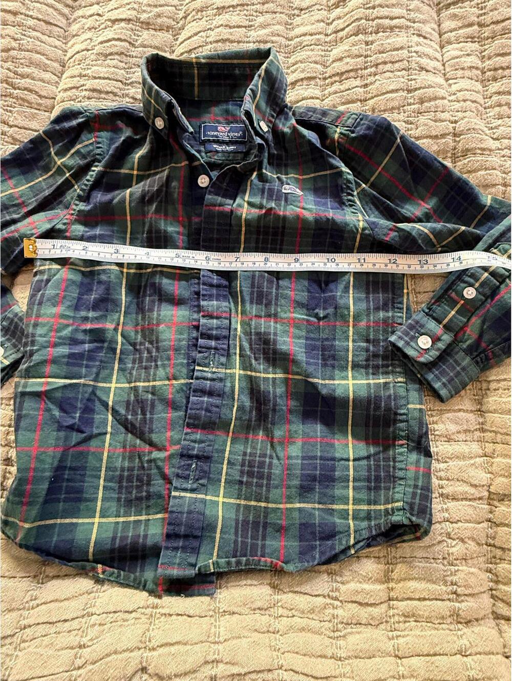 VINEYARD VINES Boys SZ 3T Blue/Green Plaid Long Sleeve Button Down Whale Shirt - Picture 4 of 6